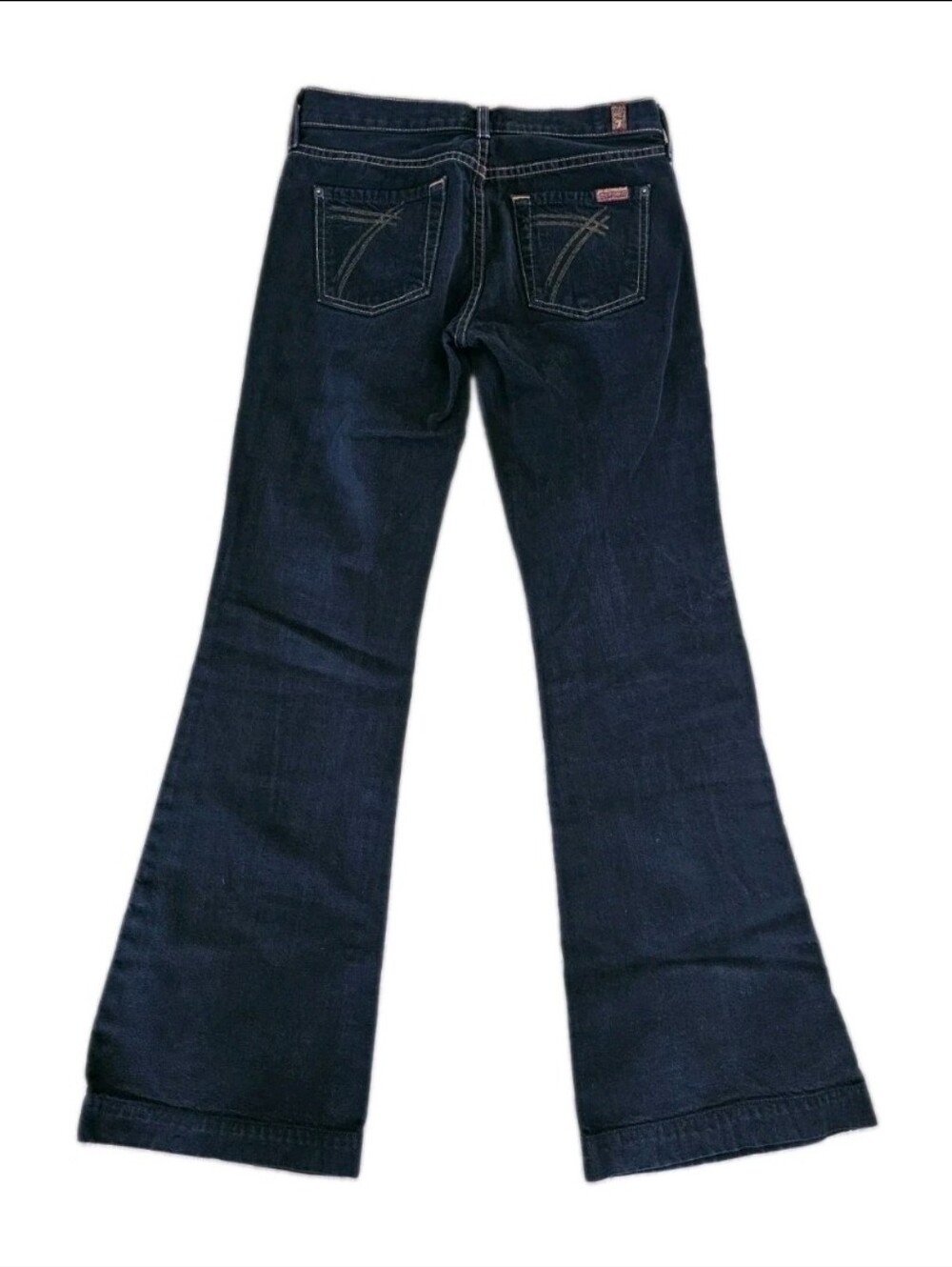 7 For All Mankind Flared Low Rise Indigo Jeans Size 26 - Picture 3 of 5